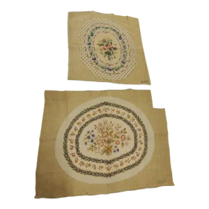 Antique Needlepoint Tapestry Chair Covers - Set of 2