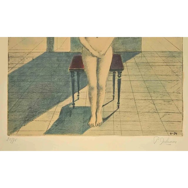 La Voyante is an original contemporary artwork realized by Paul Delvaux in 1974. Color Lithograph on Arches Paper. Hand...