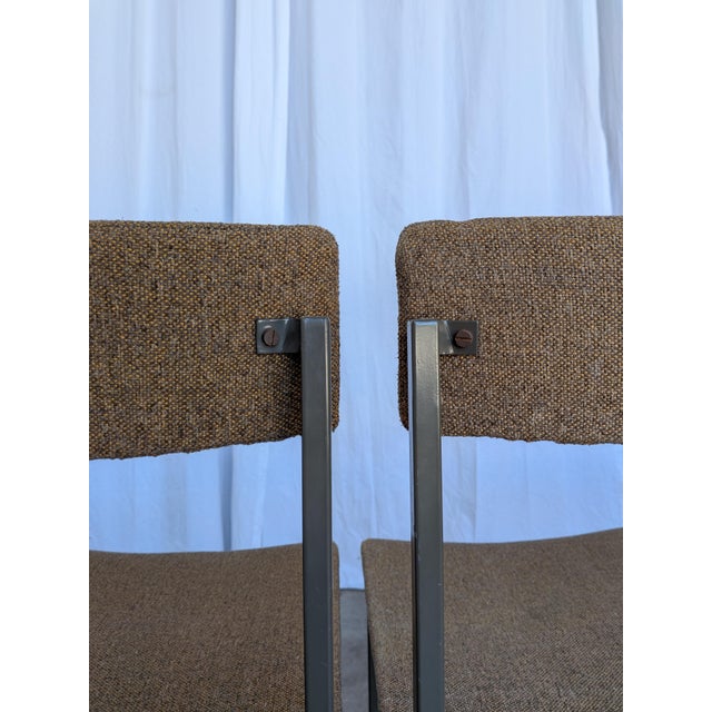 Vintage Industrial School Chairs in Brown Fabric with Black Metal Bases, 1970s, Set of 6 For Sale - Image 15 of 18