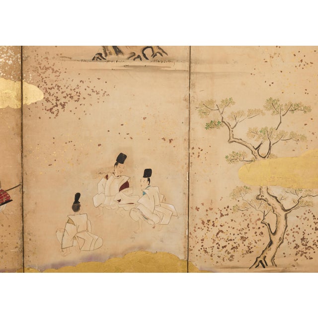 Wood Pair Japanese Edo Six Panel Screens Legend of Minamoto For Sale - Image 7 of 18