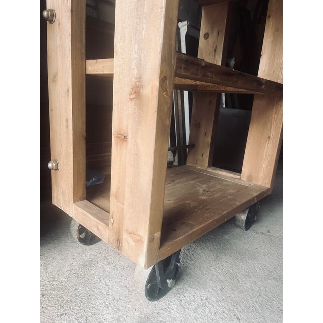 Restoration Hardware Salvaged Oak Bakers Rack With Cast Iron Casters