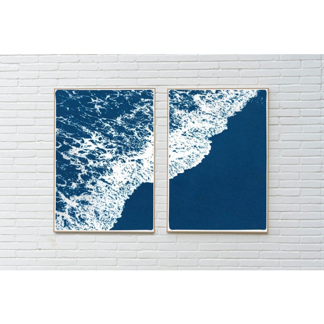 2020 "Deep Blue Sandy Shore" Contemporary Cyanotype on Watercolor Paper of White and Blue Seascape by Kind of Cyan - Set of 2 For Sale - Image 4 of 10