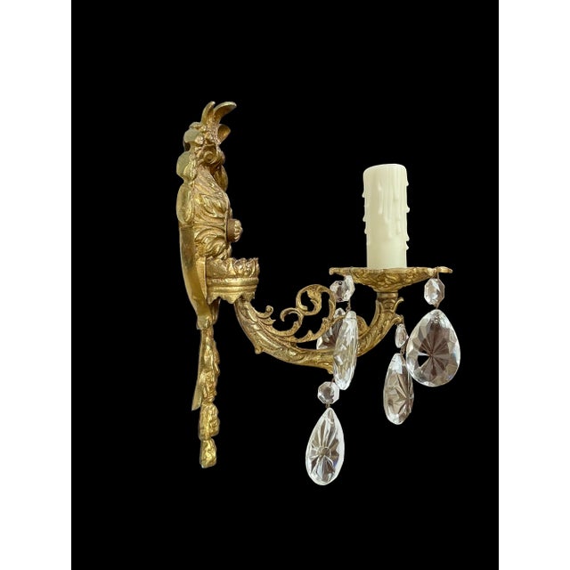 1950s Spanish Bronze & Crystal Wall Lighting, Vintage Wall Sconce Pair For Sale - Image 10 of 10