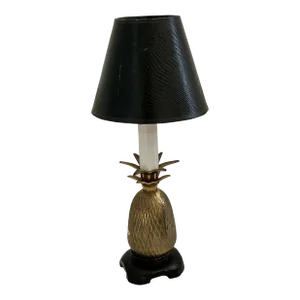 Brass Pineapple Accent Lamp With Foil Lined Black Shade