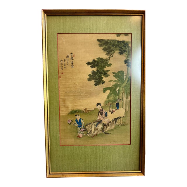 Antique Asian Painting on Silk For Sale