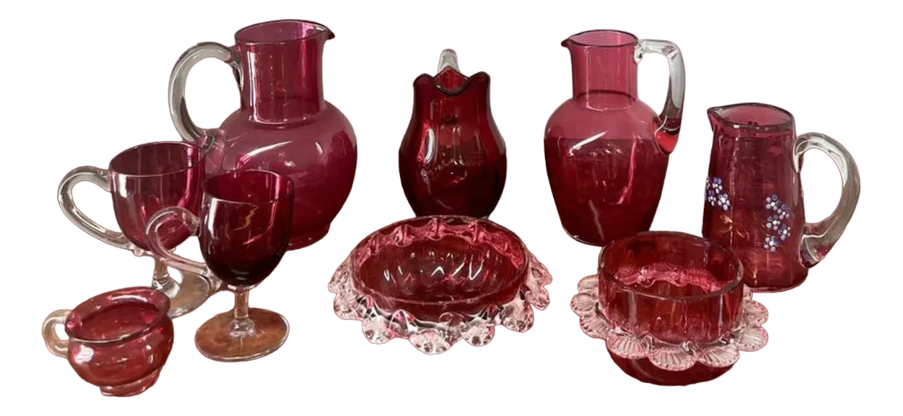 Antique Victorian Cranberry Glasses, 1880, Set of 18 | Chairish
