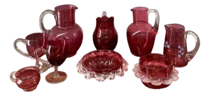 Antique Victorian Cranberry Glasses, 1880, Set of 18
