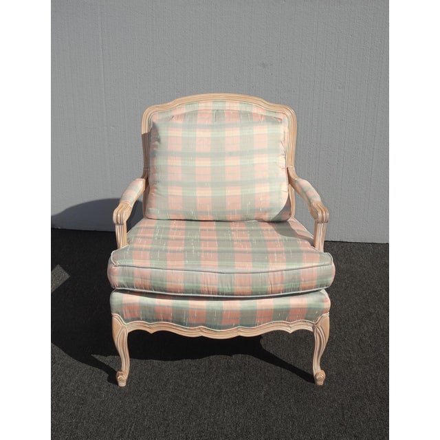Vintage French Country Sam Moore Blue Pink Plaid Accent Arm