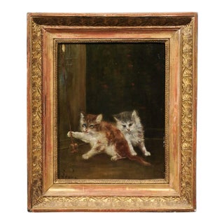 Late 19th Century Victorian Style Oil Painting of Kittens, Framed For Sale