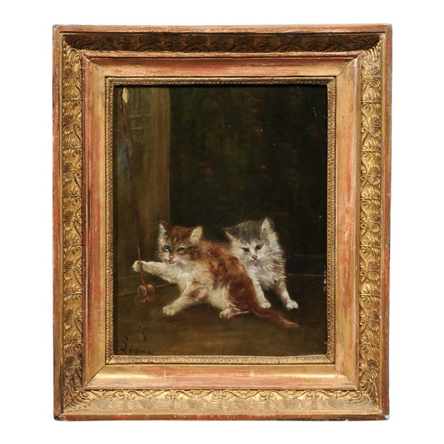 Late 19th Century Victorian Style Oil Painting of Kittens, Framed For Sale