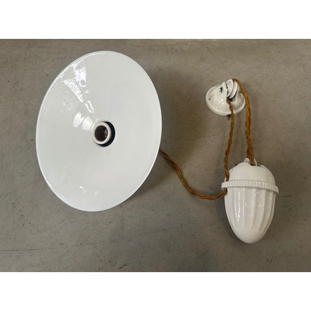 Antique Adjustable Opaline and Porcelain Pendant Lamp, 1930s For Sale - Image 9 of 10