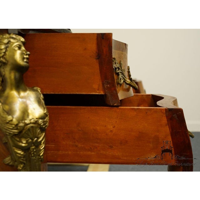 Vintage French Provincial Louis XV Burled Walnut & Kingwood Bureau Plat / Executive Desk W. Tooled Leather Top & Gilt Figural Mounts For Sale - Image 11 of 11