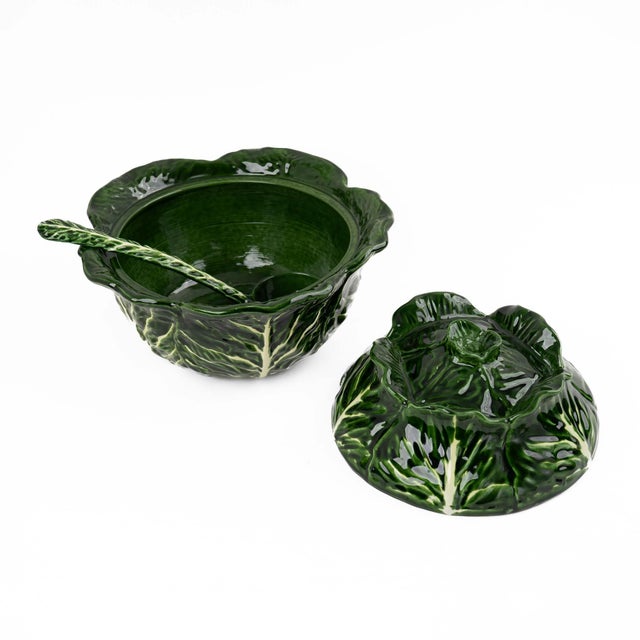 1960s Vintage Italian Majolica Cabbage Tureen With Lid and Spoon For Sale - Image 5 of 10