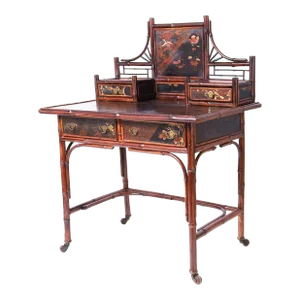Antique English Aesthetics Movement Bamboo and Lacquer Desk