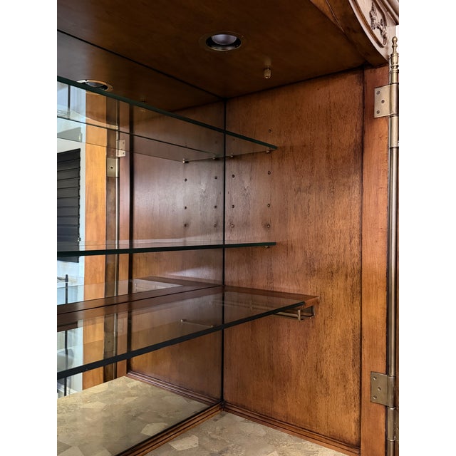 Maitland-Smith Carved Walnut and Rattan Dry Bar Armoire Cabinet For Sale - Image 9 of 17