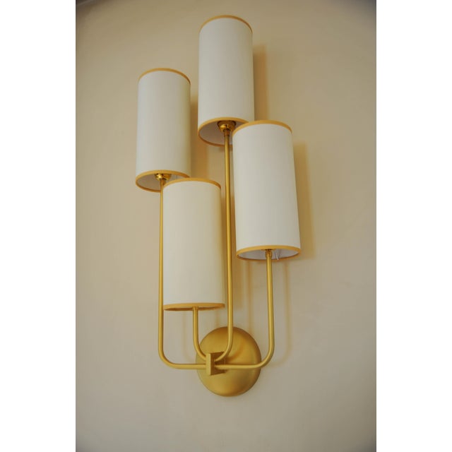 Wall Light Elevation 4 Patinated Gold and Fabric Lampshades by Aymeric Lefort For Sale - Image 9 of 18