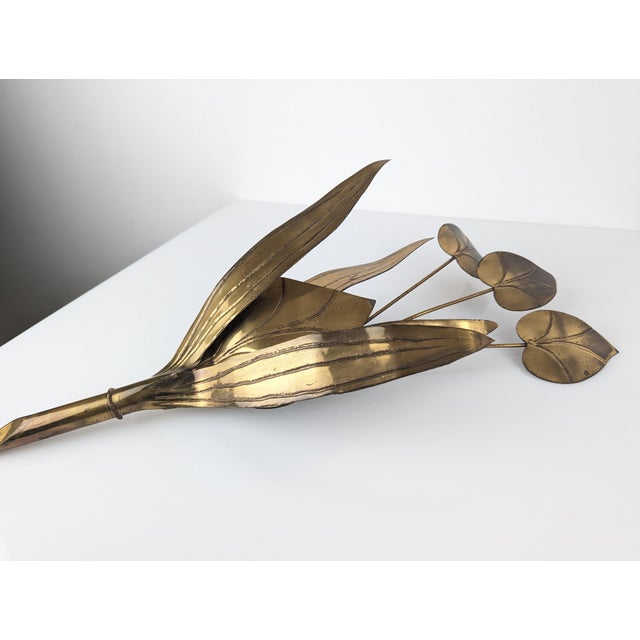 Metal Brass Floral Leaf Wall Sconce, 1960s For Sale - Image 7 of 11