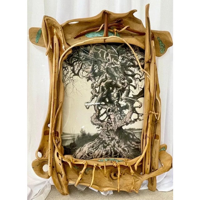 Eccentric Art Nouveau Rustic Frame With a Signed Paul Gorka Print For Sale - Image 9 of 13