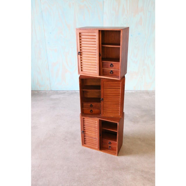 Brown Studio Made Walnut Mid Century Modern 2 Sided Cabinets Set of 3 For Sale - Image 8 of 13