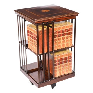 Vintage Inlaid Mahogany Revolving Bookcase, 1980s For Sale