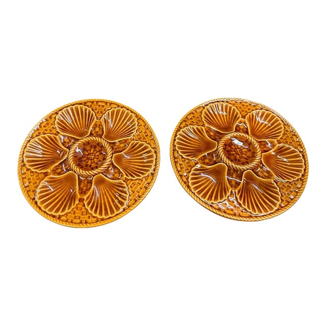 Mid 20th Century Longchamp French Majolica OysterPlates - Pair For Sale