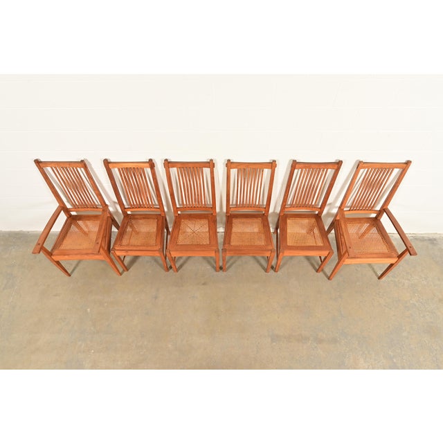 Mid 20th Century Stickley Style Arts & Crafts Teak and Cane Dining Chairs, Set of Six For Sale - Image 5 of 13