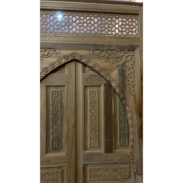 Brown Hand-Carved Moroccan Cedar Wood Door – Arched Rustic Entryway, Statement Home Decor For Sale - Image 8 of 10