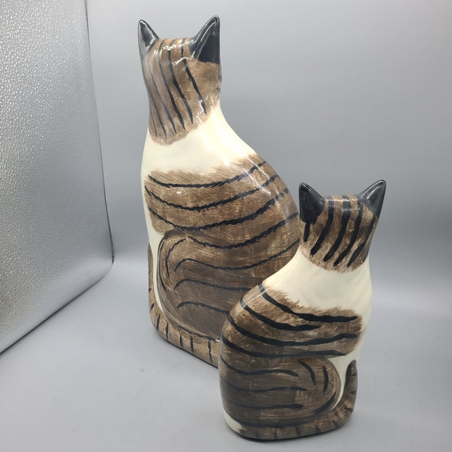 Ceramic Vintage (2) Ns Gustin Ceramic Hand Painted Cats Statues a Pair For Sale - Image 7 of 11