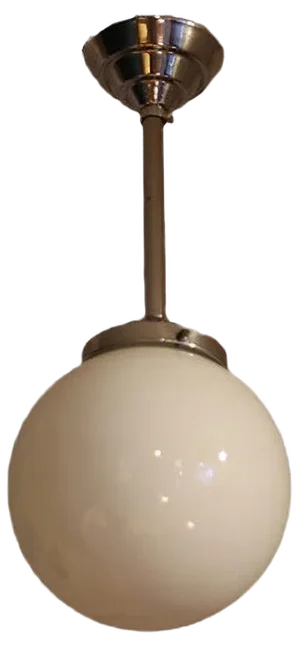French Chromed Metal and Opaline Glass Pendant Lamp, 1940s