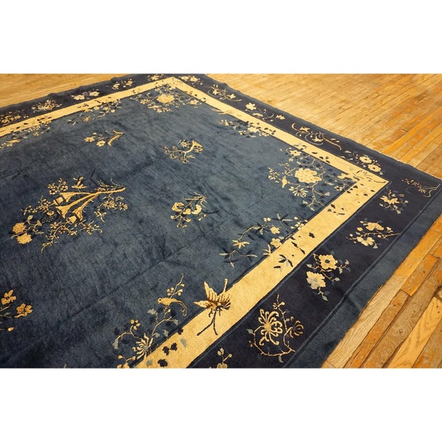 1920s Blue Floral Art Deco Influences Antique Chinese Peking Room Size Rug For Sale In New York - Image 6 of 10