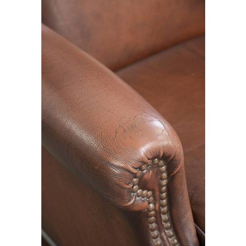 English Cowhide Wing Armchair For Sale - Image 9 of 12