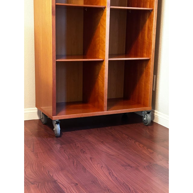 2000s Modern Mobile Cherry 10-Cubby Shelving Unit on Industrial Casters For Sale - Image 9 of 11