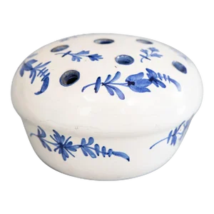 Antique French Faience Blue & White Floral Flower Frog Vase