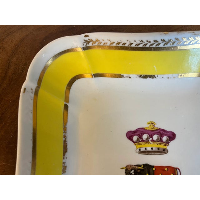 Antique Early 19th Century George III Coalport Porcelain Square Dessert Dish With Cow or Bull Crown Armorial Crest Circa 1810 For Sale - Image 9 of 10