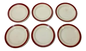 Vintage Buffalo Pottery Restaurant Ware Diner Plates with Maroon Burgundy Red Band- Set of 6