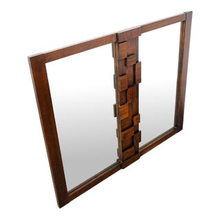 1960s Mid Century Modern Mirror Wall Hanging Lane Mosaic Pueblo Bathroom Brutalist MCM For Sale