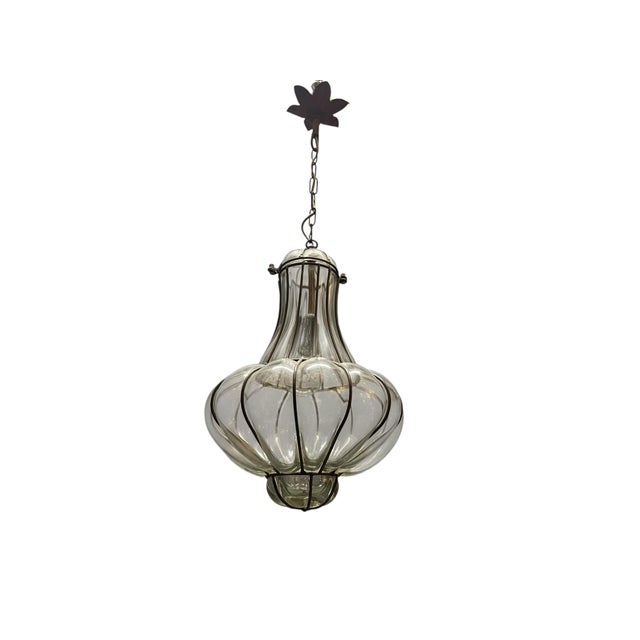 Wrought Iron Murano Glass Light Pendant 1950s For Sale - Image 10 of 10