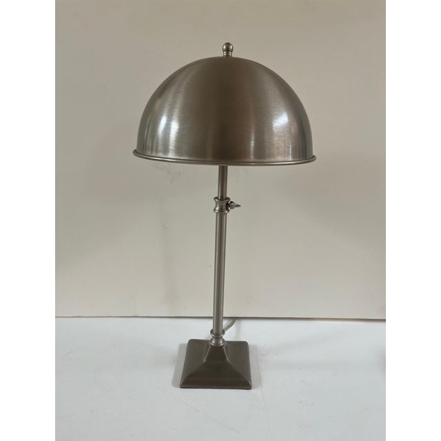 1970s Vintage Nickle Plated Adjustable Table Lamp with Hardwired Integral Helmet Shade For Sale - Image 5 of 17