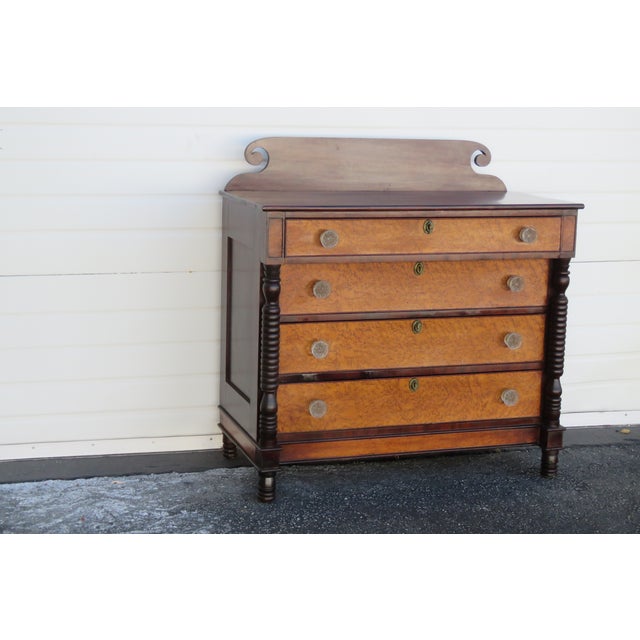 Empire Late 1800s Burlwood Two Tones Dresser Chest of Drawers 5872 For Sale - Image 4 of 12