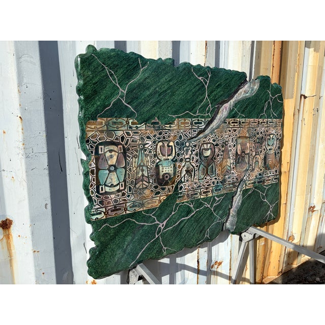 Vintage Post Modern Faux Marble Mesoamerican Inspired Wall Hanging Sculpture in the Michael Zarebski Style. Circa 1980s...
