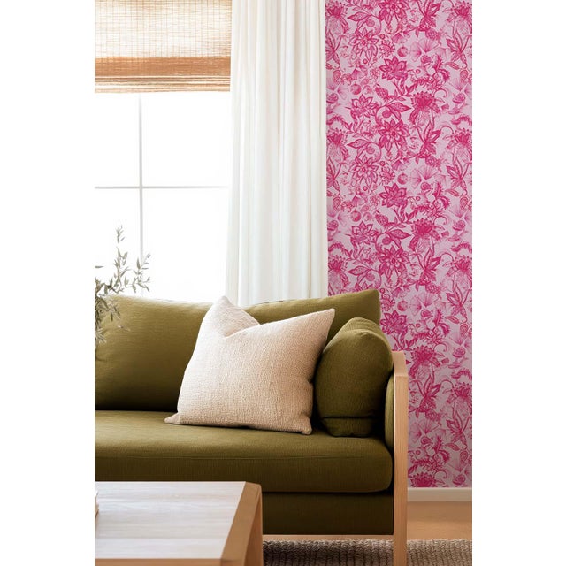 Not Yet Made - Made To Order Floral & the Frog Chinoiserie Grasscloth Wallpaper by House Party | Cherry Blossom Pink | 6 Yards For Sale - Image 5 of 7