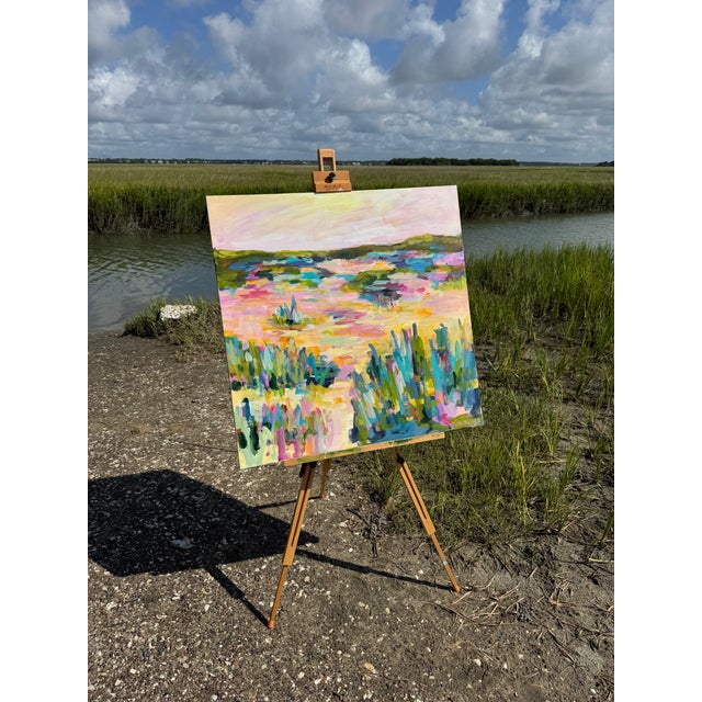 Textile Contemporary Fine Art Abstract Coastal Painting by Pamela Wingard For Sale - Image 7 of 7