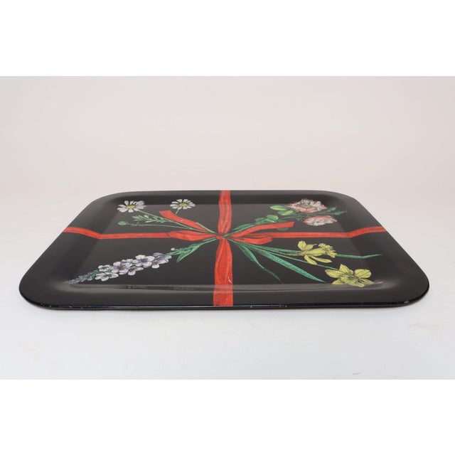 Mid-Century Modern Large Vintage Lacquered Metal Litho Ribbon and Floral Tray by Piero Fornasetti For Sale - Image 3 of 18