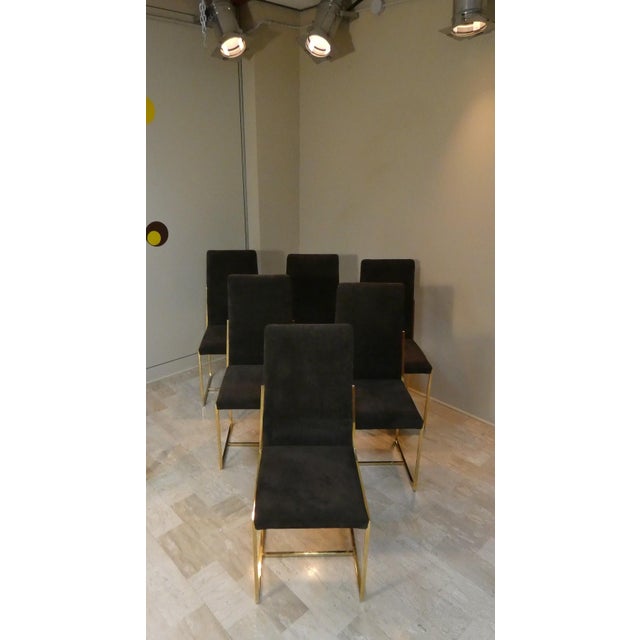 Suede and Gilded Steel Chairs, Italy, 1970s, Set of 6 For Sale - Image 15 of 18