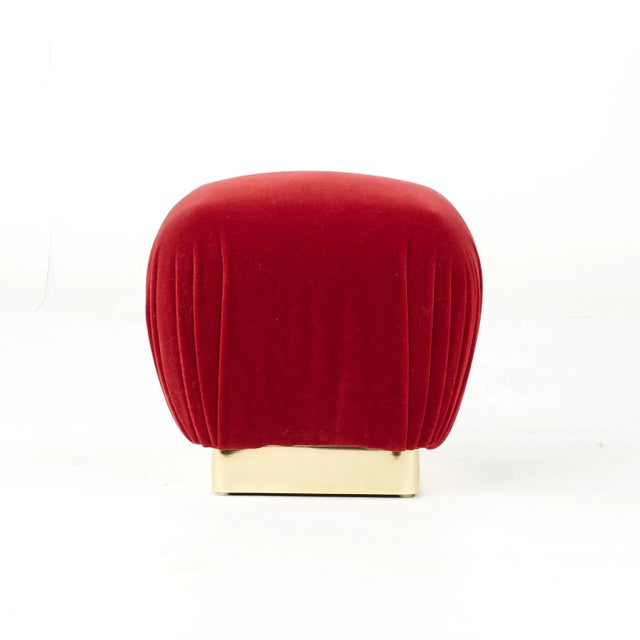 Metal Marge Carson Mid Century Brass Souffle Poof Ottoman - Pair For Sale - Image 7 of 12