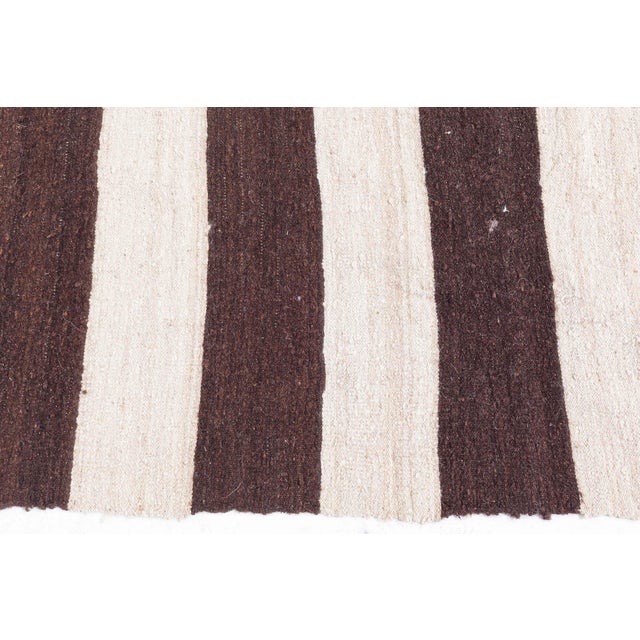 Doris Leslie Blau Vintage Striped Ivory And Charcoal Hand-Knotted Wool Runner For Sale In New York - Image 6 of 7