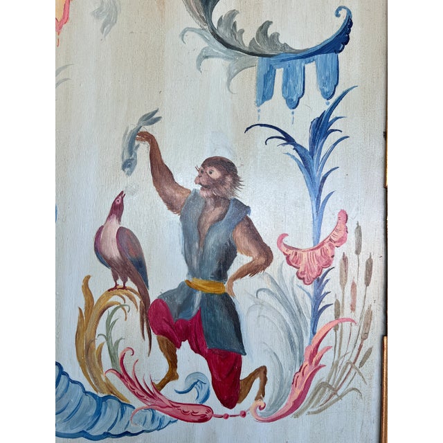 Chinoiserie Chic Style Oil on Wood Painting of a Monkey Feeding a Bird in Giltwood Frame For Sale In Palm Springs - Image 6 of 9