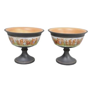 Late 20th Century Ceramiche Florentine Italian Neoclassicall Terracotta Pottery Compote Dish, Pair For Sale