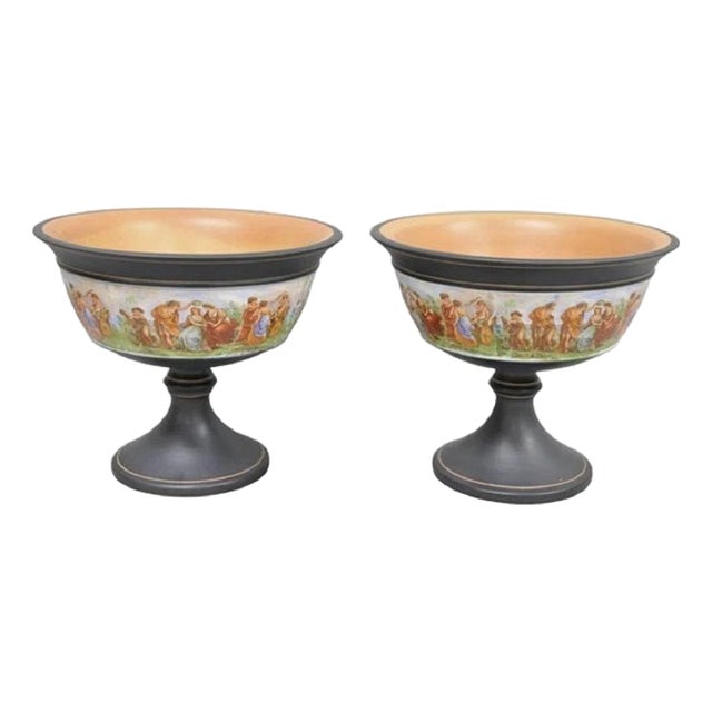 Late 20th Century Ceramiche Florentine Italian Neoclassicall Terracotta Pottery Compote Dish, Pair For Sale