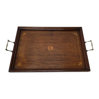 19th Century Mahogany Serving Tray With Inlay and Brass Handles For Sale